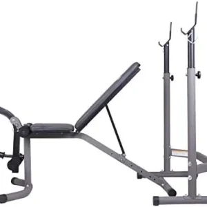 Body Champ Weight Bench with Leg Extension Attachment, 2-Piece Combo Adjustable Bench Press, Workout Bench and Squat Rack BCB3780, Gray/Silver