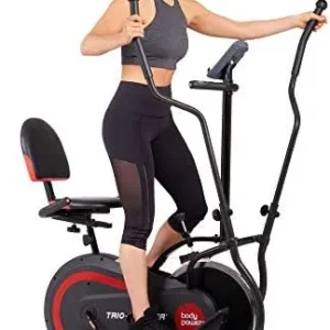 [BODY POWER] – 2nd Gen, PATENTED 3 in 1 Exercise Machine, Elliptical with Seat Back Cushion, Upright Cycling, and Reclined Bike Modes – Digital Computer Targets Different Body Parts, BRT5118