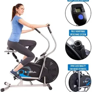 Body Rider Body Flex Sports Upright Exercise Fan Bike, Indoor Stationary Bike for Cycling, Black/Silver/Blue (BRF750)