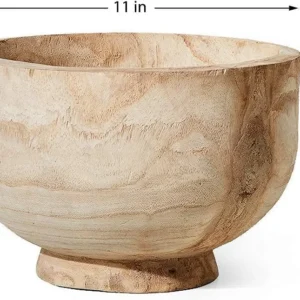 BOLTCORRSE Organic Modern Large Decorative Wood Bowl for Home Decor – Wooden Fruit Bowl – Natural Round Rustic Wooden Vase Pedestal – Decorative Bowls for Centerpieces – Bowl for Kitchen Counter