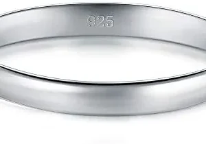 BORUO 925 Sterling Silver Ring High Polish Plain Dome Tarnish Resistant Comfort Fit Wedding Band Gifts for Special Occasions 2mm 3mm Ring Size 4-12