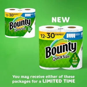 Bounty Quick-Size Paper Towels, White, 12 Family Rolls = 30 Regular Rolls