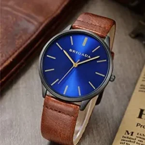 BRIGADA Men’s Watches Cool Black Blue Business Casual Waterproof Quartz Analog Wrist Watch for Men