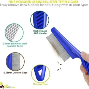 BRILLIRARE 4 Pack Flea Lice Comb, Stainless Steel Dog Cat Grooming Combs with Rounded Teeth, Double Sided Professional Pet Tear Stain Remover, Dematting Tool for Small, Medium & Large Pets