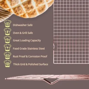 Briout Cooling Rack for Baking, 2-Pack 16×10 Inches Baking Rack, Thick Wire Cookie Rack for Cooking, Roasting, Grilling, Drying, Oven Safe, Fits Half Sheet Pan, Rose Gold