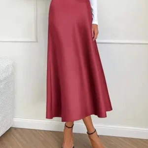 BTFBM 2024 Women Long Satin Summer Spring Skirt Silk Elegant High Waist Cocktail Party Wedding Flared A-Line Midi Skirts