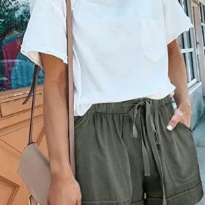 BTFBM Women Casual Shorts Plain Solid Color Elastic Waist Drawstring Pockets Lightweight Summer Beach Short Lounge Pants