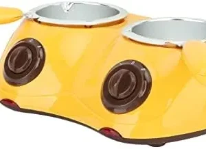 BTSEURY Double Chocolate Melting Pot,Electric Mini Chocolate Fondue Melting Machine Kitchen Tool for Candy Milk Cheese Butter Melting Home (Yellow)