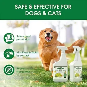 BugPursuit 24oz Flea &Tick Spray, Flea and Tick Prevention for Dogs, Cats, Non-Toxic, Safe for Pets & Kids, Flea and Tick Spray for Home, Killer Flea, Tick, Lice, 100% USDA Biobased, Made in USA