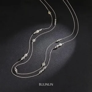 BULINLIN Layered Silver Long Necklace for Women Turquoise Stone Beaded Strand Sweater Chain Necklaces Fashion Costume Jewelry Gifts for Mom