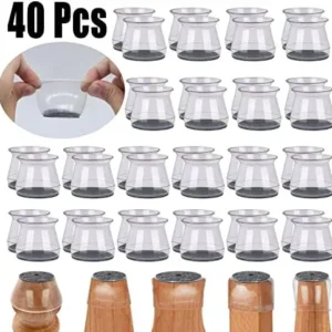 BUMACO 40Pcs Chair Leg Floor Protectors Chair Leg Protectors for Hardwood Floors Silicone Pads Covers to Protect Floors (Universal L Clear Fit 1.3″-2″)