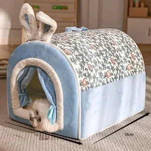 Calming Dog Bed Pet Bed Color Pet Tent Cave Bed Printing Cat House Bed Cat Nest Self-Warming Comfortable Triangle Dog Bed Warming Dog Beds (Color : Blue, Size : 33 * 38cm)