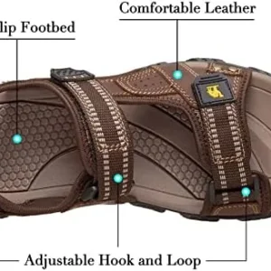 CAMEL CROWN Men’s Arch Support Sandals Leather Hiking Sandals Waterproof Water Sandals Anti-Slip Summer Sandals Adjustable Beach Sandals Comfort Athletic Outdoor Sport Sandals