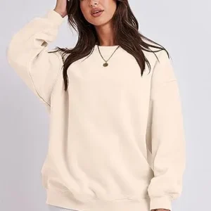 Caracilia Womens Oversized Sweatshirt Crewneck Loose fit Long Sleeve Fleece Pullover 2023 Fall Casual Clothes Hoodie Top