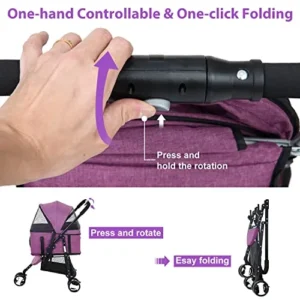 Cat& Dog Stroller Pet Strollers 3 Wheel Doggy Stroller for Small Medium Dogs 3-in-1 Detachable Travel Carrier Pet Gear Stroller Wagons for Dogs Trolley for Cat Doggie Rabbit Puppy, Purple