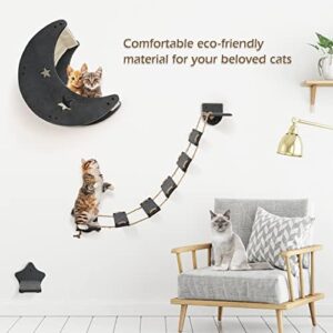 Cat Wall Shelves, Modern Cat Wall Furniture with 1 Step and 1 Climbing Bridge Step, Cat Climbing Shelf and Perches for Wall, Cat Wall Shelf Modern Beds and Perches for Activity Indoor, Cat Gifts