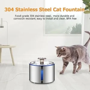 Cat Water Fountain, BOORCA 84oz/2.5L Stainless Steel Pet Water Fountain, Automatic Dog Water Dispenser with Water Level Window, Ultra-Quiet Pump and 2 Replacement Filters for Cats, Dogs, Multiple Pets