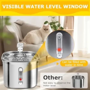 Cat Water Fountain, Stainless Steel Cat Fountain, 74oz 2.2L Dog Water Fountain, Water Fountain for Cats Small Dogs Multiple Pet, with Cat Water Fountain Filter and Cat Fountain Pump