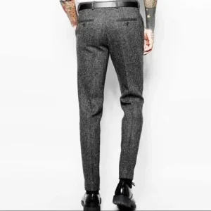 Ceehuteey Men’s Retro Dress Suit Pants Thick Wool Flat Front Herringbone Tweed Trousers