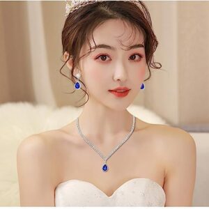 chaoyite Elegant Silver Crystal Wedding Necklace Earrings Bracelet Jewelry Set for Women Brides Bridesmaids Prom Party Costume Accessory Girls Gifts