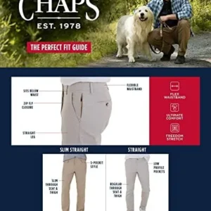 Chaps Men’s Big and Tall Khaki Pants – Classic Straight Fit Casual Pant – Comfort Stretch Chinos with Flex Waistband for Men