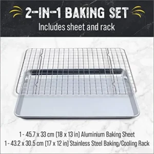 Checkered Chef Baking Sheets for Oven – Half Sheet Pan with Stainless Steel Wire Rack Set 1-Pack – Easy Clean Cookie Sheets, Aluminum Bakeware