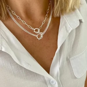 CHESKY Silver Layered Necklaces for Women, 14K Sterling Silver Plated Necklaces for Women Trendy Paperclip Toggle Chain Necklace Dainty Silver Jewelry Necklaces Set Gift for Her