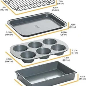 Chicago Metallic Non-Stick Toaster Oven Bakeware Set, 4-Piece, Carbon Steel