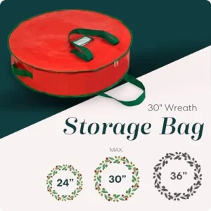 Christmas Wreath Storage Bag – 2-PACK – Durable, Tarp Material, Zipper, Sturdy Carry Handles, Dust, Pest Protection – Ideal Home, Garage Organization for Seasonal Holiday Wreath Decorations. (30″)