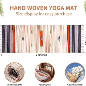 Cifupy Handmade Organic Yoga Mat made with Organic Cotton Yoga Mat – Non Slip Hand-Woven Foldable Yoga Rug Provides Excellent Comfort, Traction & Support for Indoor & Outdoor Use – 24 x 72 Inches