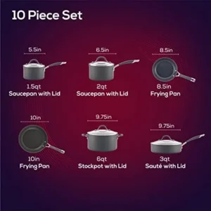 Circulon 83903 Radiance Hard Anodized Nonstick Cookware Pots and Pans Set, 10 Piece, Gray