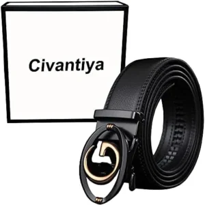 Civantiya Ratchet Belt for Men, Mens Belt Leather Designer 1 3/8″ for Casual Jeans, Black Fashion Belts