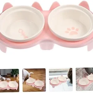 CIYODO 1 Set Cat Ceramic Double Bowl Dog Dishes Dog Water Bowl Elevated Cat Bowls Raised Dog Bowl Cat Feeding & Watering Supplies Dog Food Feeder Lovely Cat Bowl Pet Plastic Food Bowl