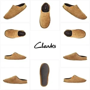 Clarks Mens Open Back Suede Leather Slipper With Heavy Stitching JMS0752 – Plush Sherpa Lining – Indoor Outdoor House Slippers For Men