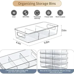 Clear Plastic Food Storage Organizer Bins,8 Pack Pantry Organizations and Storage Bins with Removable Dividers, Stackable Refrigerator Organizer Bins Fridge Organizers Kitchen Cabinet Organizers