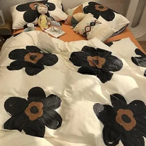 CLOTHKNOW Black Beige Sunflower Comforter Set White Full Size Bedding Comforter Sets Botanical Floral Comforter Full Black and White Bedding 3Pcs Black Bed Comforter Sets Full