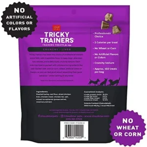 Cloud Star Tricky Trainers Crunchy Dog Training Treats 8 oz Pouch, Chicken Liver Flavor, Low Calorie Behavior Aid with 450 treats