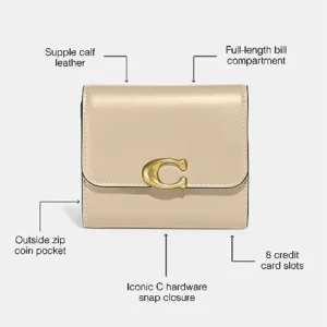 Coach Womens Luxe Refined Calf Leather Bandit Wallet, Ivory