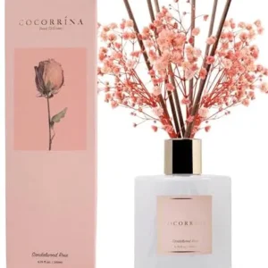 Cocorrína Premium Reed Diffuser Set with Preserved Baby’s Breath & Cotton Stick Sandalwood Rose | 6.7oz Scent Fragrance Oil Diffuser for Bedroom Bathroom Home Décor