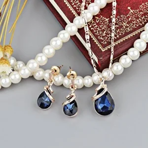 COLORFUL BLING Rose Gold Teardrop Infinity Pendant Necklace Dangle Earring Bridal Pearl Jewelry Sets