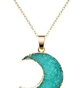 COLORFUL BLING Simple Resin Moon Necklace Imitated Druzy Crescent Charm Pendant Crystal Chain Necklace for Women Girls Jewelry Party Gifts