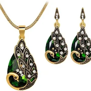 Comelyjewel Women Gems Peacock Pendant Earrings Necklace Vintage Wedding Jewelry Set Durable and Useful