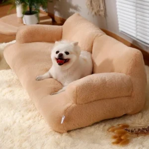 Comfy Dogs Calming Sofa,Plush Pet Sofa Bed, Calming Pet Sofa, Fluffy Plush Pet Sofa, Removable Washable Pet Sofa,Large Memory Foam pet Orthopedic Dog Bed (Color : Beige, Size : XX-Large)