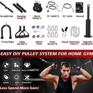 Concho Cable Pulley System Gym, Upgraded Weight Pulley System with 3 Detachable Handles, LAT and Lift Pulley Attachments for Biceps Curl, Triceps, Chest Workout – DIY Home Gym Fitness Equipment