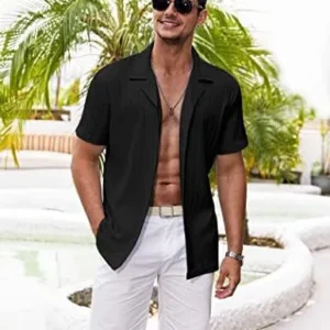 COOFANDY Men’s Casual Shirts Short Sleeve Button Down Shirts Fashion Textured Summer Beach Shirt