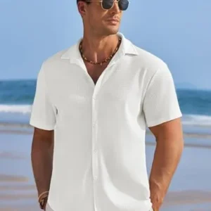 COOFANDY Men’s Casual Shirts Short Sleeve Waffle Knit Button Down Shirt Wrinkle Free Summer Beach Tops