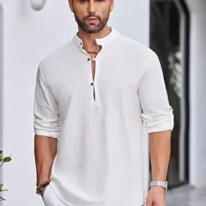 COOFANDY Men’s Cotton Linen Henley Shirt Casual Beach Hippie Shirts Long Sleeve T-Shirts