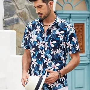 COOFANDY Mens Hawaiian Shirts Short Sleeve Casual Button Down Tropical Beach Shirt