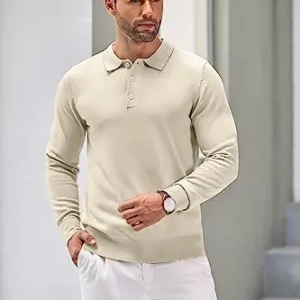 COOFANDY Mens Knit Polo Shirts Casual Long Sleeve Classic Polo Shirts Button Down Golf Shirts