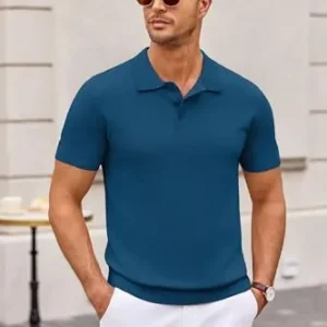 COOFANDY Mens Knit Polo Shirts Casual Short Sleeve Button Down Polo Shirt Classic Golf Shirts